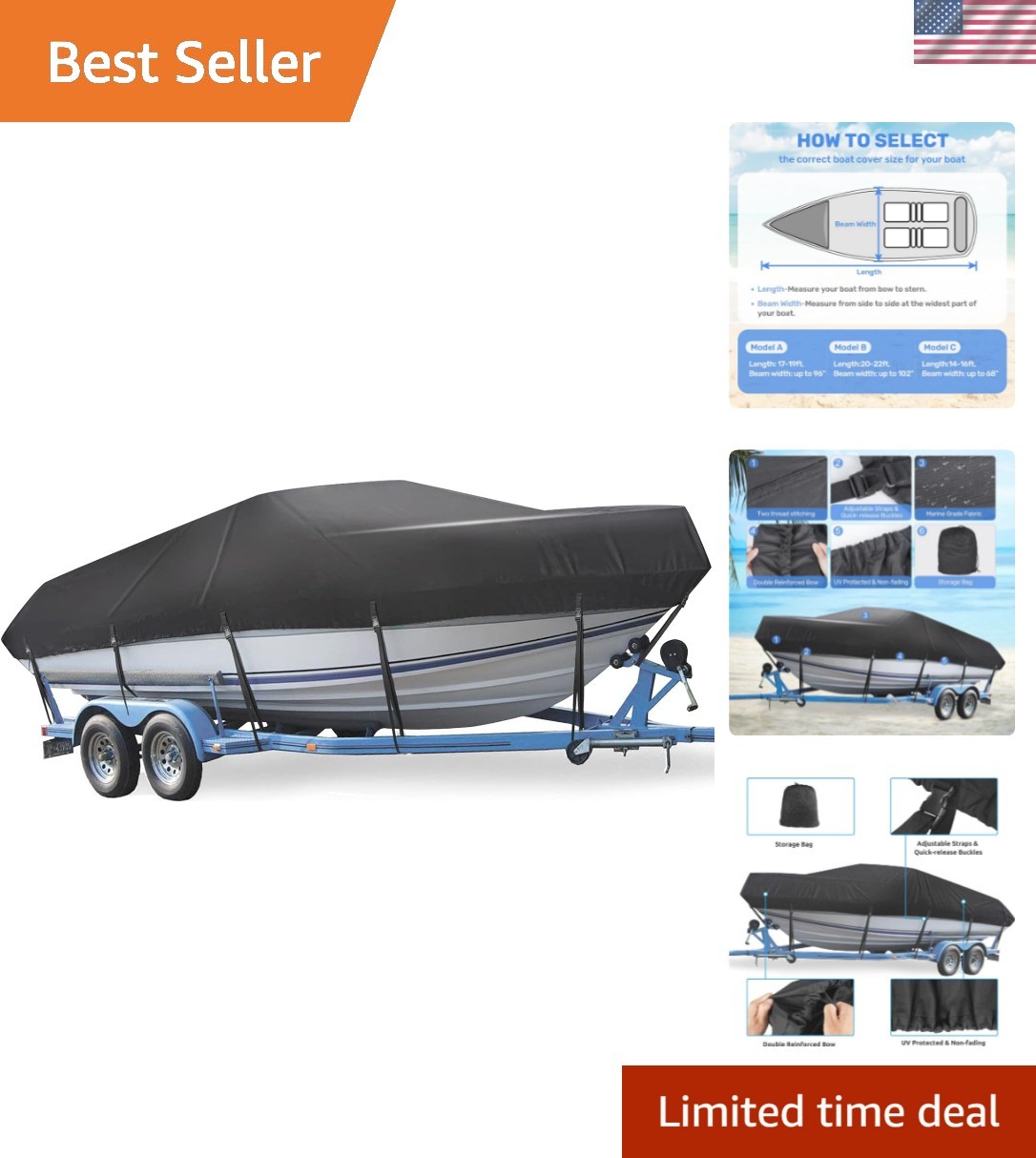 Boat Cover, Heavy Duty 17-19ft Waterproof Trailerable Boat Cover Boat Cover, Heavy Duty 17-19ft Waterproof Trailerable Boat Cover