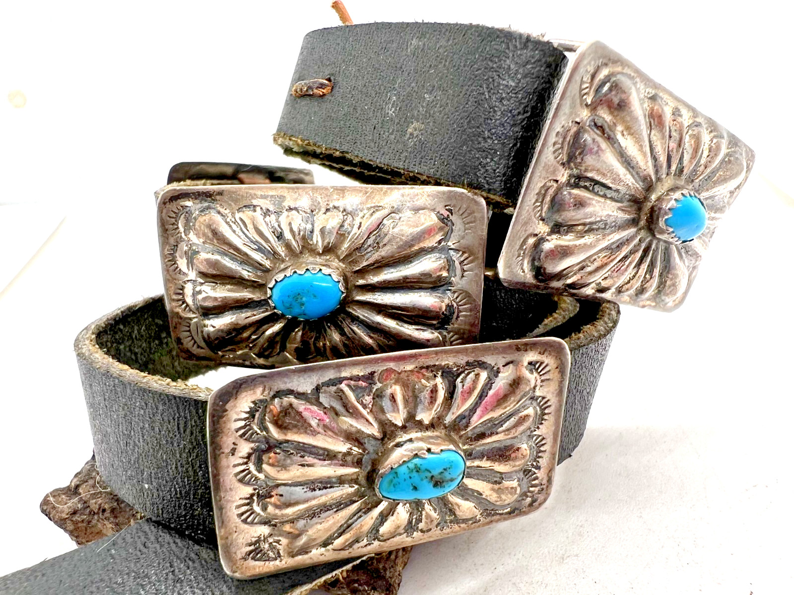 Old Pawn 6-piece Southwestern BLUE TURQUOISE CONCHO BELT hat band sterling 41\