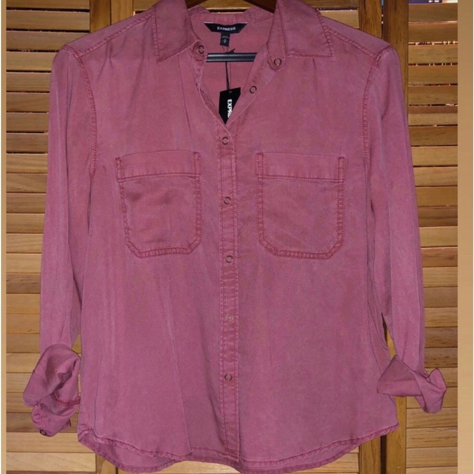 EXPRESS Boyfriend Button-Up Shirt, Size: Small, Brick Red/Rust, NWT, (CL04)