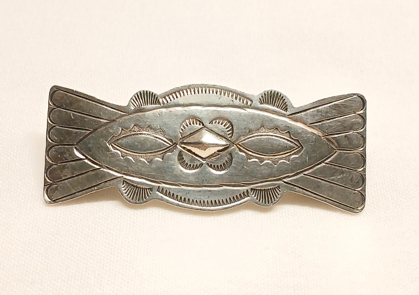 Vintage Navajo Style Sterling Silver Hair Barrette Hand Stamped Repousse Clip