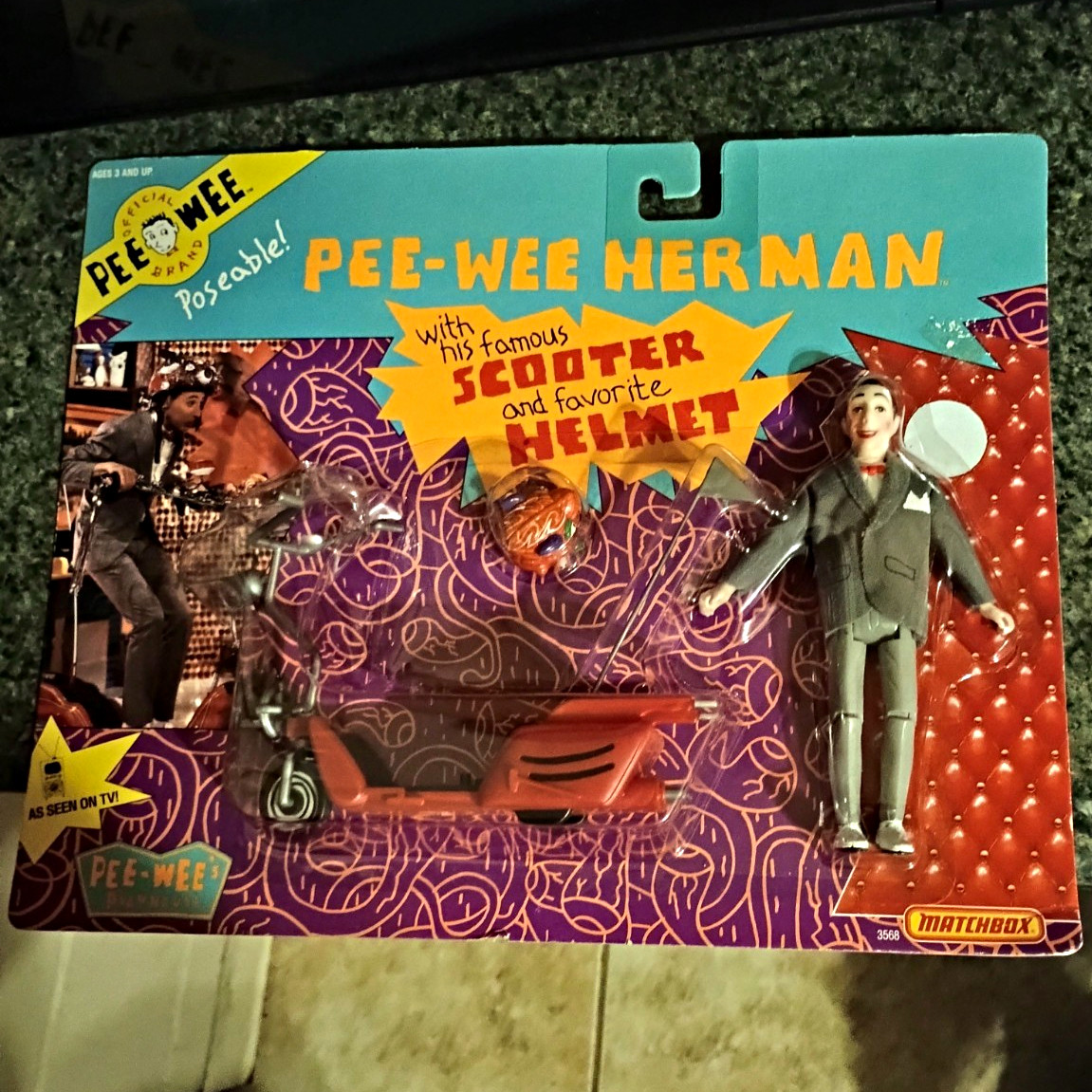 VINTAGE 1988 MATCHBOX PEE WEE HERMAN WITH HIS FAMOUS SCOOTER AND HELMET VINTAGE 1988 MATCHBOX PEE WEE HERMAN WITH HIS FAMOUS SCOOTER AND HELMET