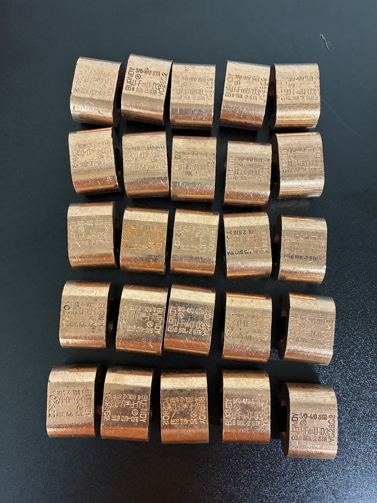 QTY: 50 New Burndy YC28C2 Tap Connector C Shape 4/0-3/0 AWG to 6-2 solid QTY: 50 New Burndy YC28C2 Tap Connector C Shape 4/0-3/0 AWG to 6-2 solid
