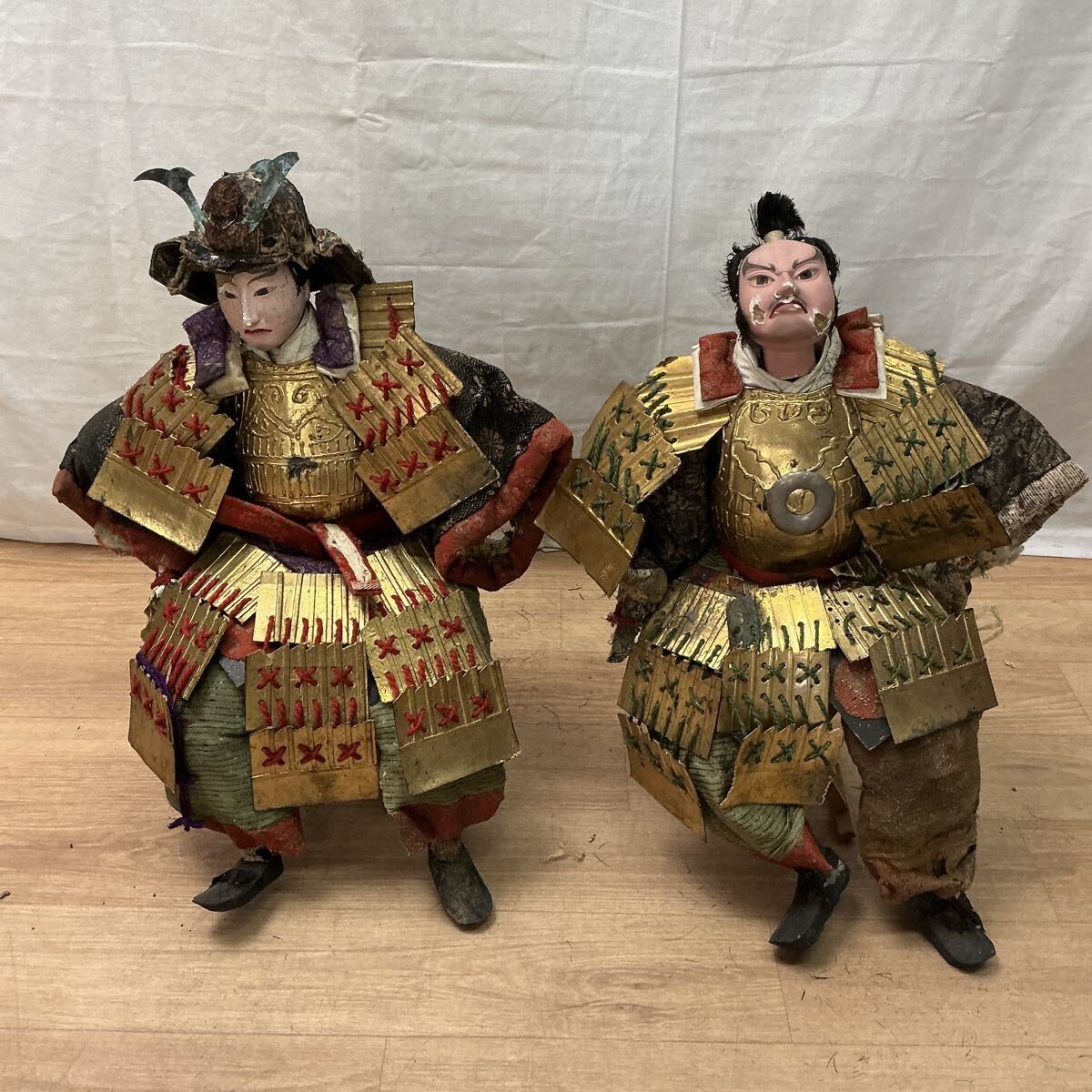 Very Old Antique Japanese armor Satsuki Samurai Bushi Dolls 2 Figures 18.5inch