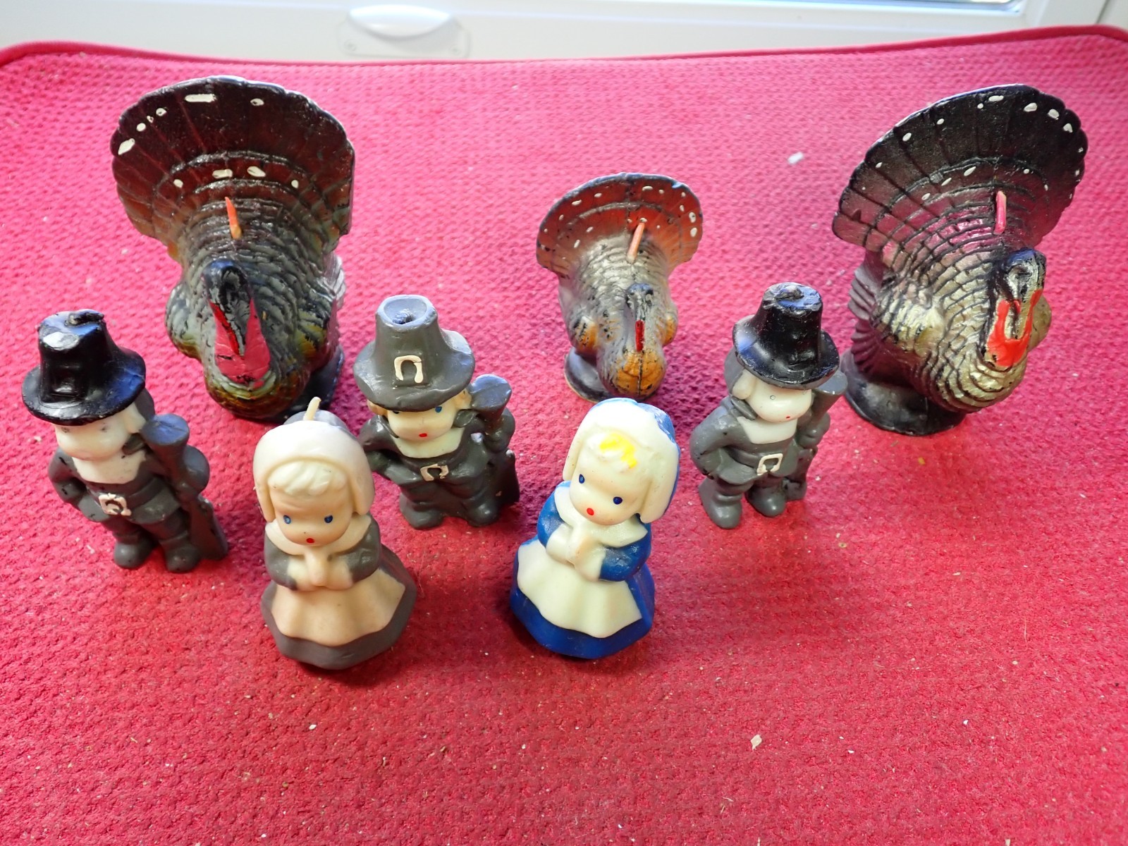 Vintage Seven (7) Gurley Turkey & Pilgrim Thanksgiving Candles