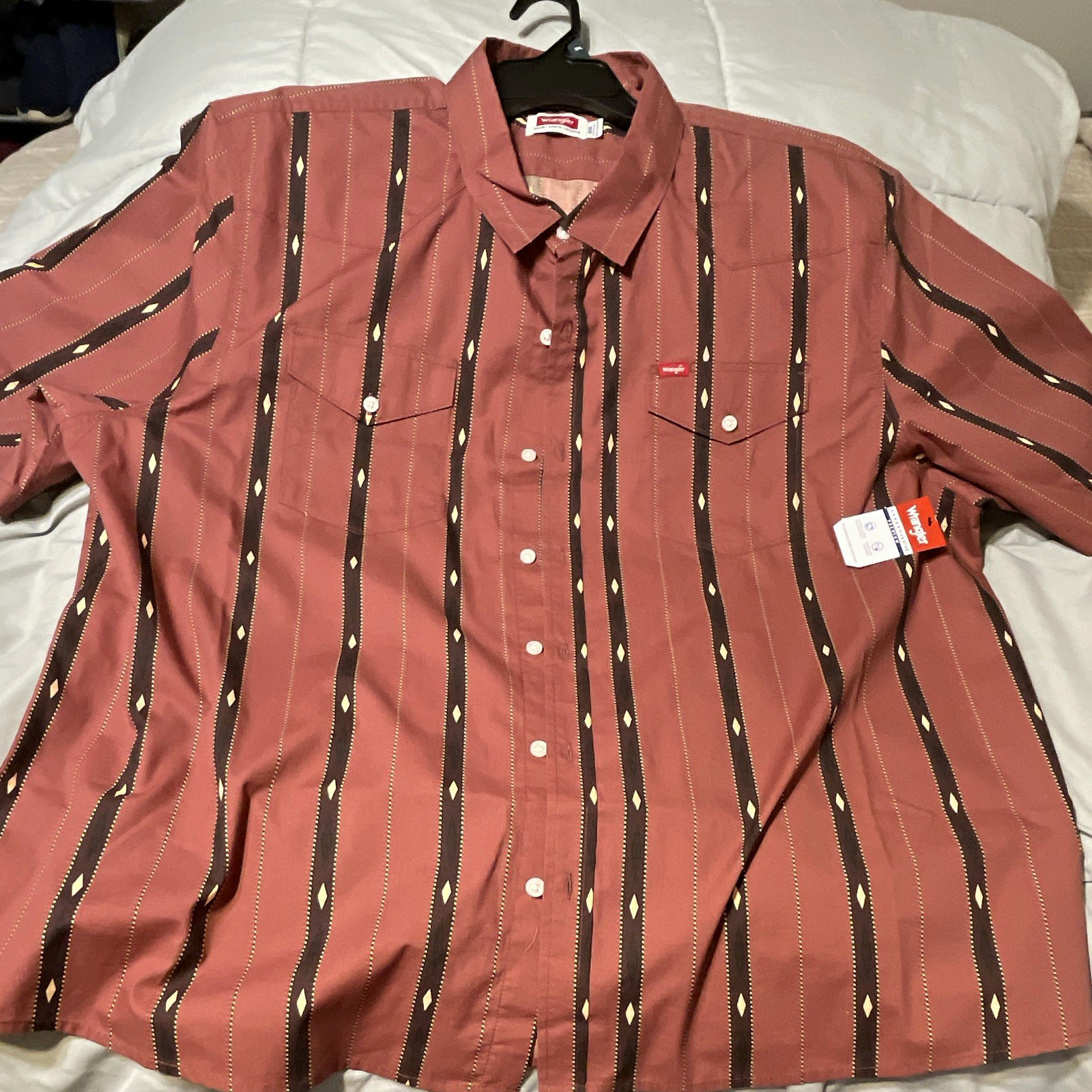 Wrangler Five Star Premium Striped Short Sleeve Button-Up Pockets 3XL Big & Tall Wrangler Five Star Premium Striped Short Sleeve Button-Up Pockets 3XL Big & Tall