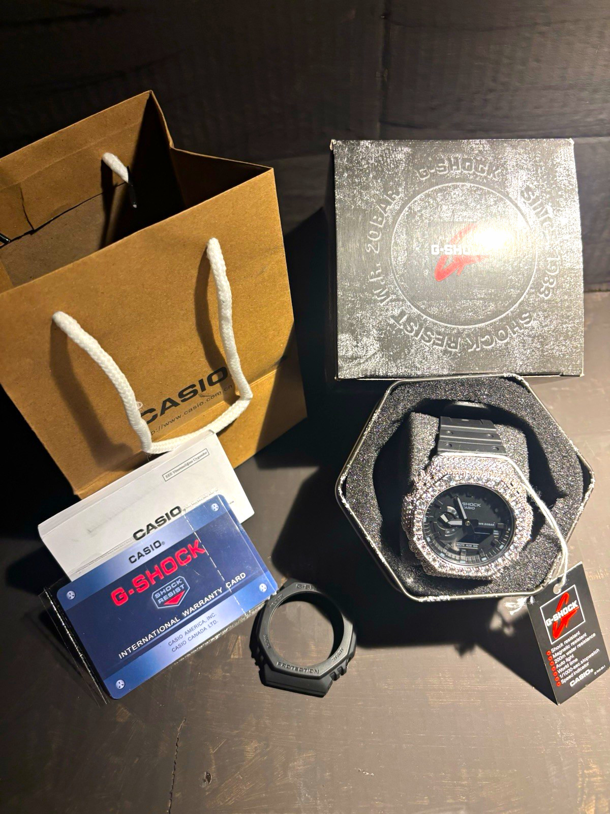 Casio G-SHOCK Analog-Digital 45mm 200m Black Resin Strap Watch Box Papers