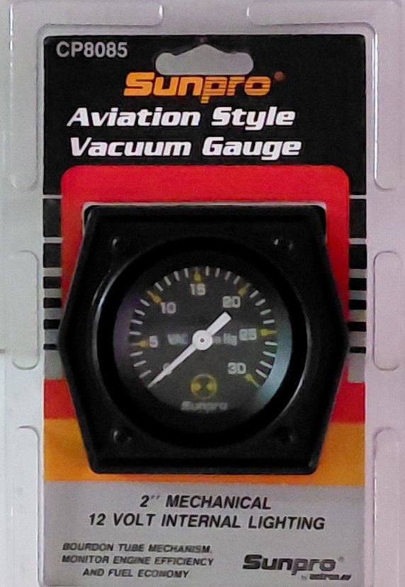 Sunpro 2 nch Aviation Vacuum Gauge Black Mechanical