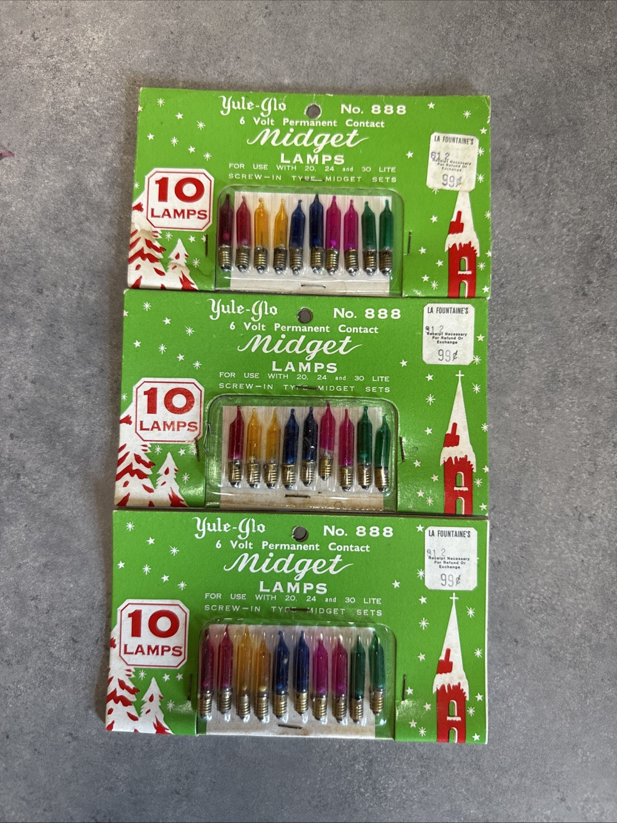 3 Packs 6V Vintage Christmas YuleGlo Midget 888 Lamps Screw In Light Bulbs 3 Packs 6V Vintage Christmas YuleGlo Midget 888 Lamps Screw In Light Bulbs