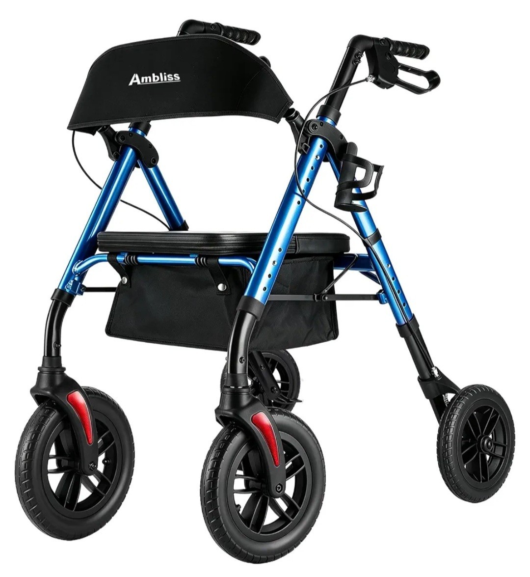 Abliss Rollator Walker For Seniors w/ Seat & Wide Backrest All-Terrain Non-Slip