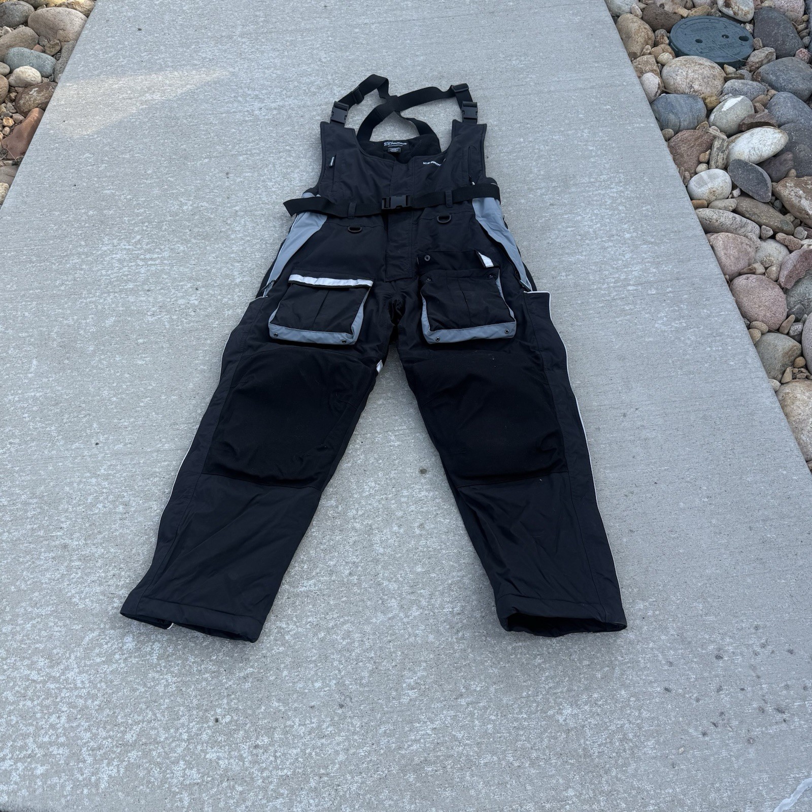 Ice Armor EDGE by Clam Ice Fishing Bibs Overalls XL Blue Black FISH winter Ice Armor EDGE by Clam Ice Fishing Bibs Overalls XL Blue Black FISH winter