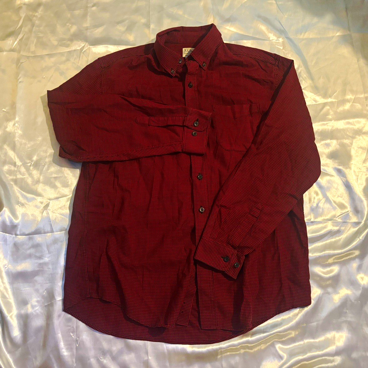 L.L. Bean Wicked Good Flannel Shirt Men\'s Large L-REG Red Black Houndstooth Ls