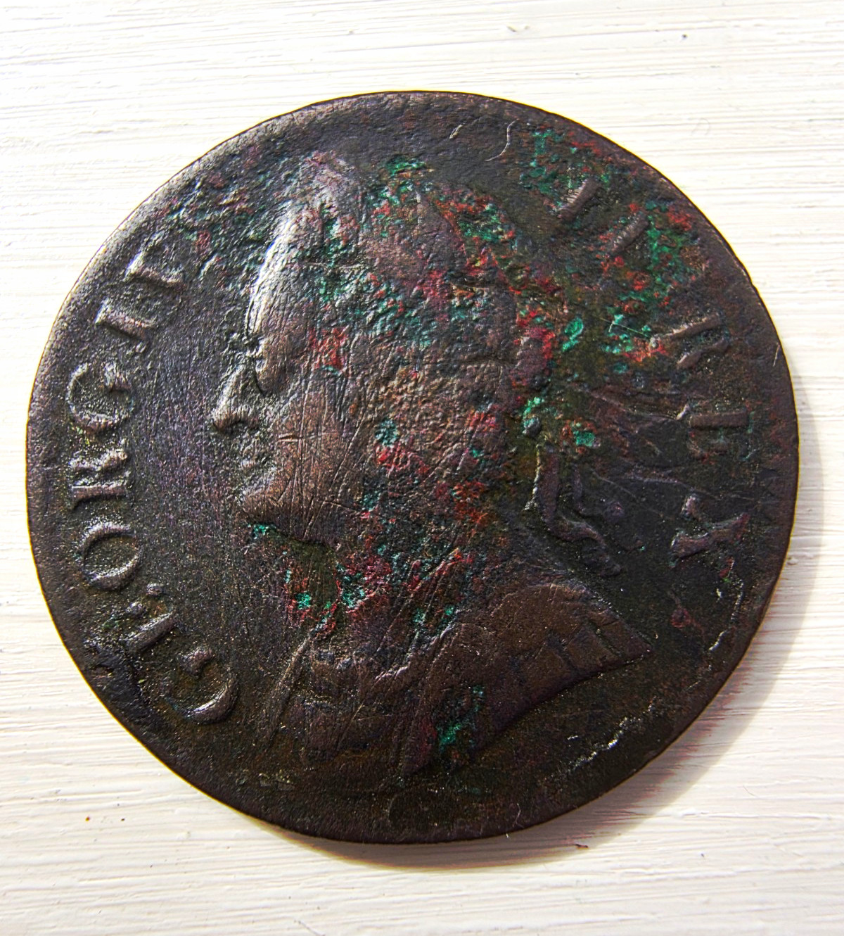 1754 George II Farthing Old Head Spink 3722 Peck 892 Antique British Coin | L56