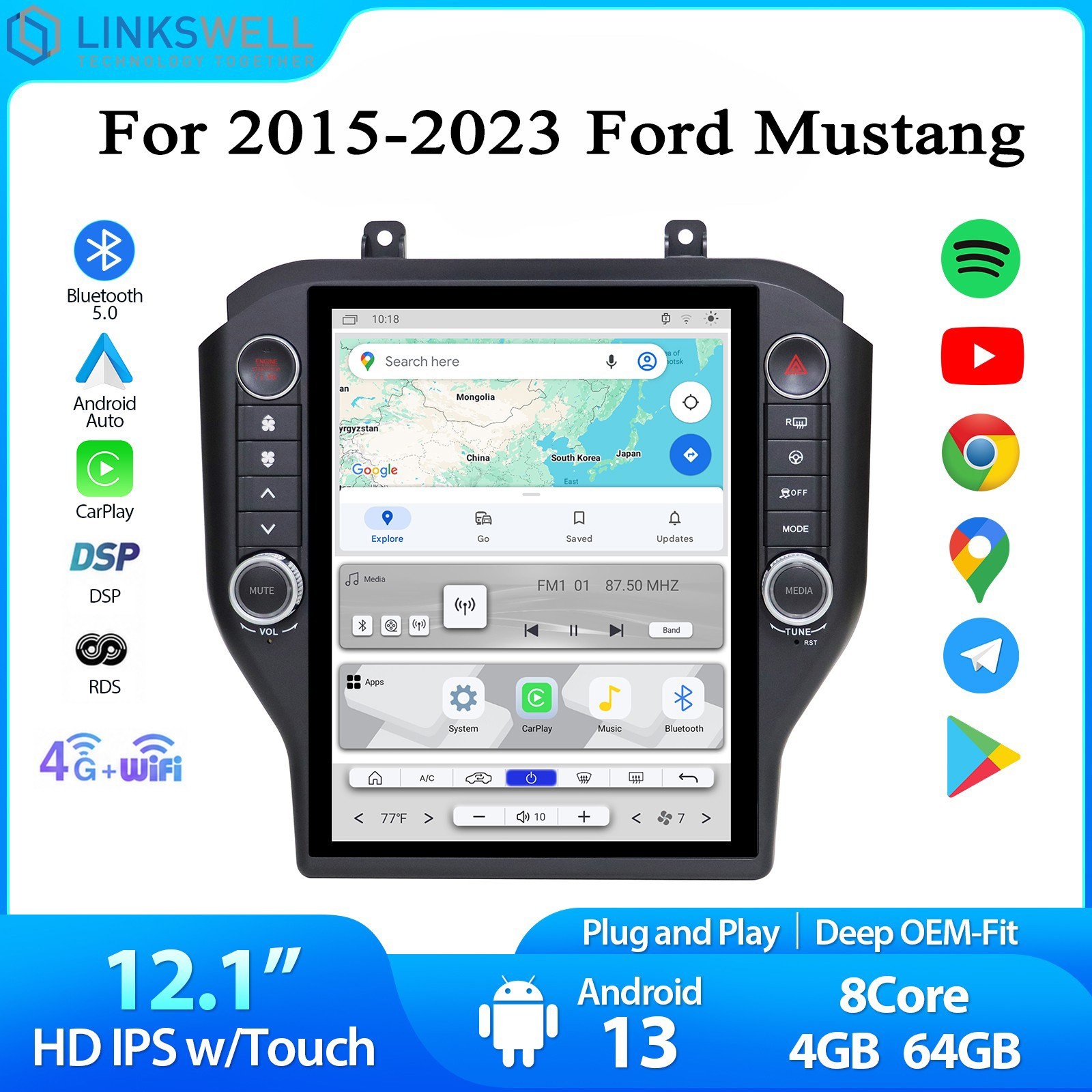 LINKSWELL Lite 2 Carplay For 2015-2023 Ford Mustang Car Radio Stereo Android 13