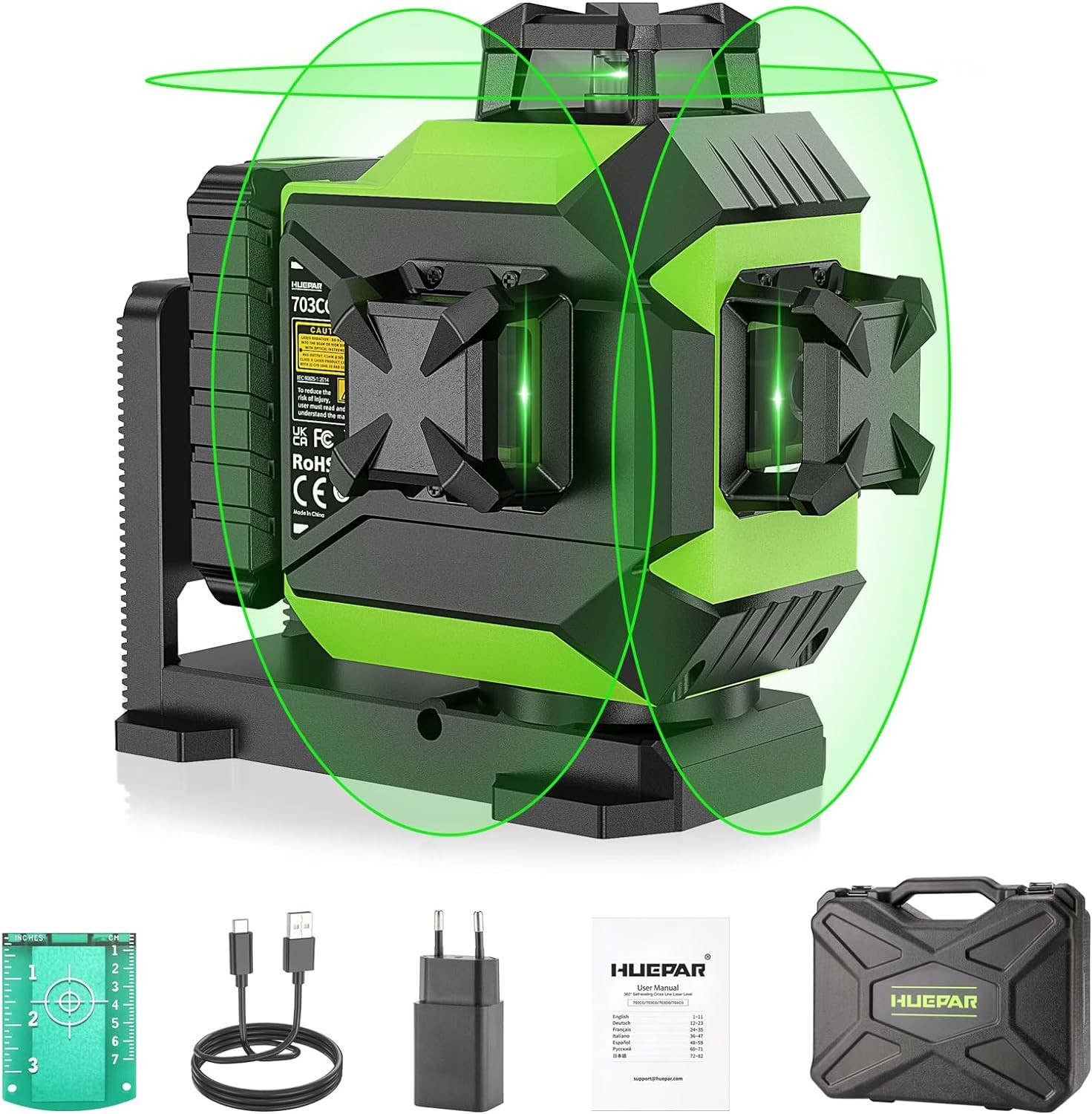 Huepar 3D Self-Leveling Cross Line Laser Level with Rechargeable Li-ion Battery Huepar 3D Self-Leveling Cross Line Laser Level with Rechargeable Li-ion Battery