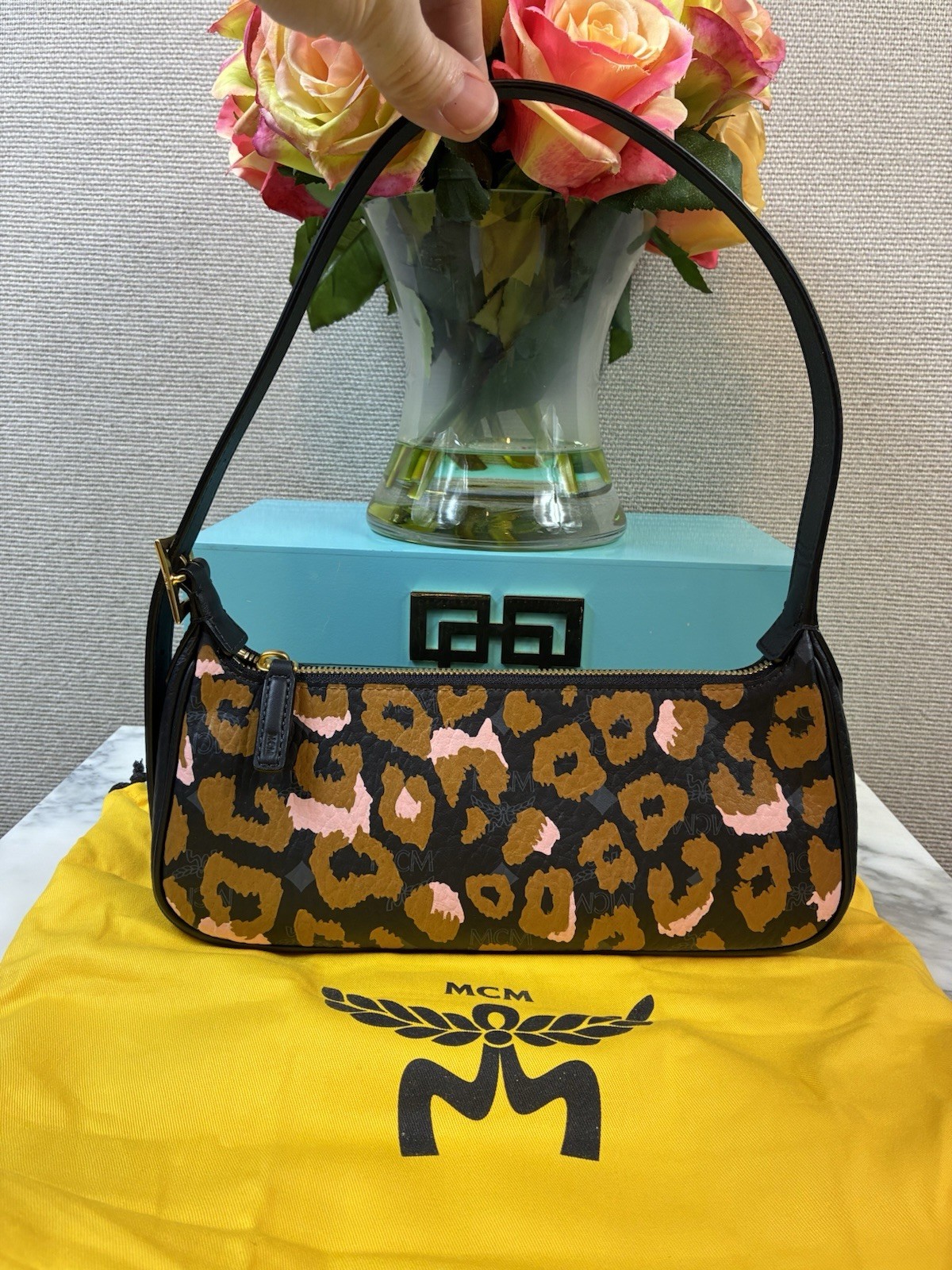 MCM Leopard Print & Black Diamond Shoulder Bag - NWT Limited HTF $780 Retail