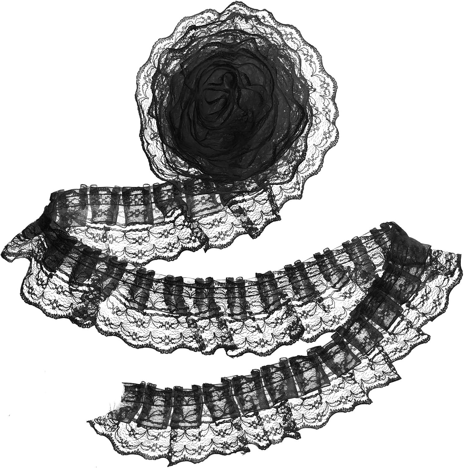 10 Yards Black Lace Ruffle Trim,2-Layer Pleated Edge Lace Trim Ruffle Ribbon 10 Yards Black Lace Ruffle Trim,2-Layer Pleated Edge Lace Trim Ruffle Ribbon