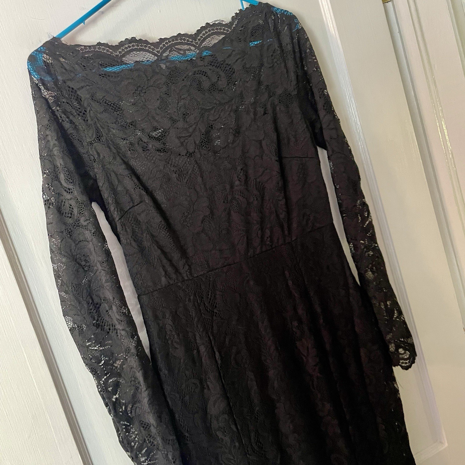 Lulus Solid Black Lace Floor length Long Modest Maxi Dress Formal Medium M