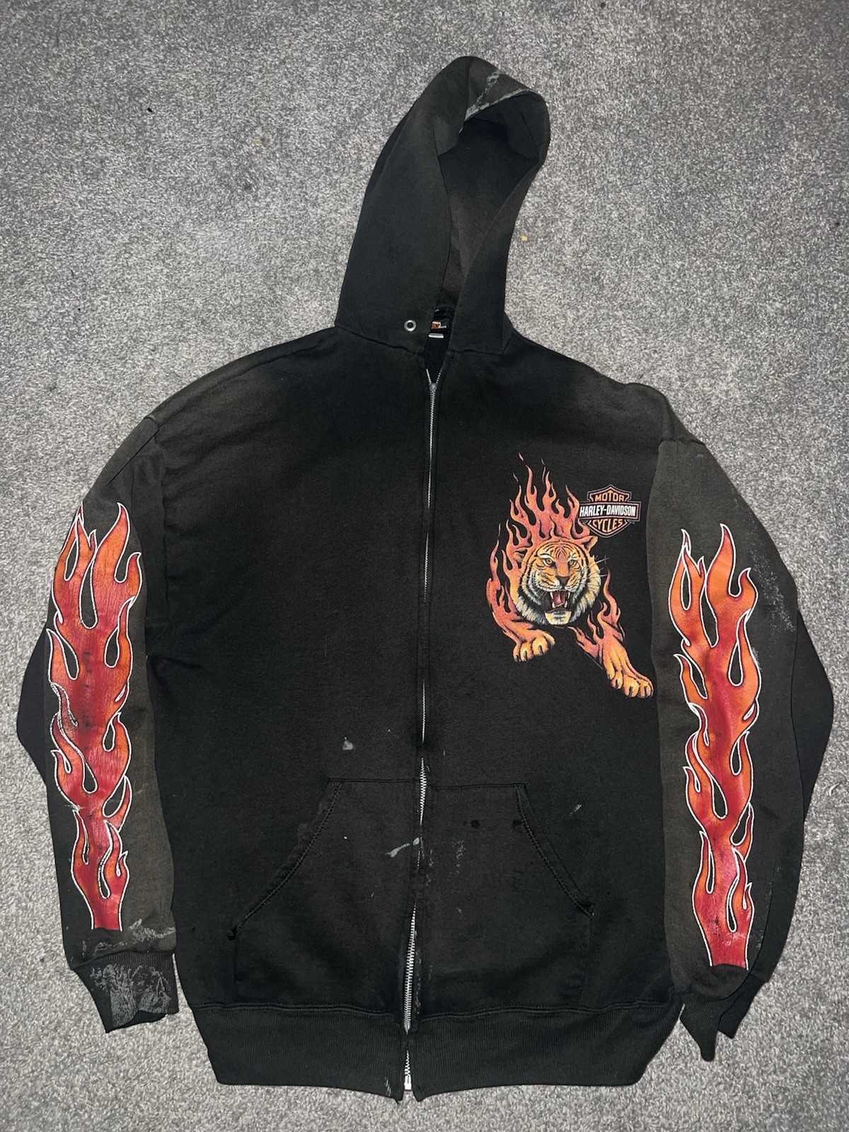 Vintage 90s Harley-Davidson Flame Tiger Zip Hoodie