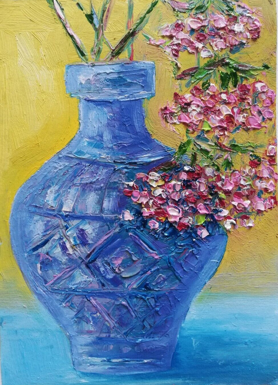 Still Life Flowers in a Vase Oil Painting. Painting Original No Frame. 21x15 cm