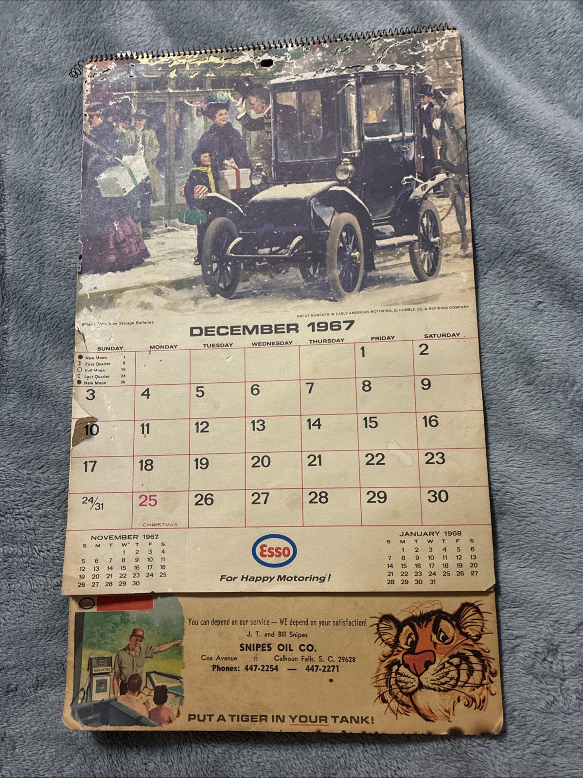 Vintage Esso 1968 Calendar Sign: Snipes Oil Co Cox Avenue Calhoun Falls, SC 👀 Vintage Esso 1968 Calendar Sign: Snipes Oil Co Cox Avenue Calhoun Falls, SC 👀