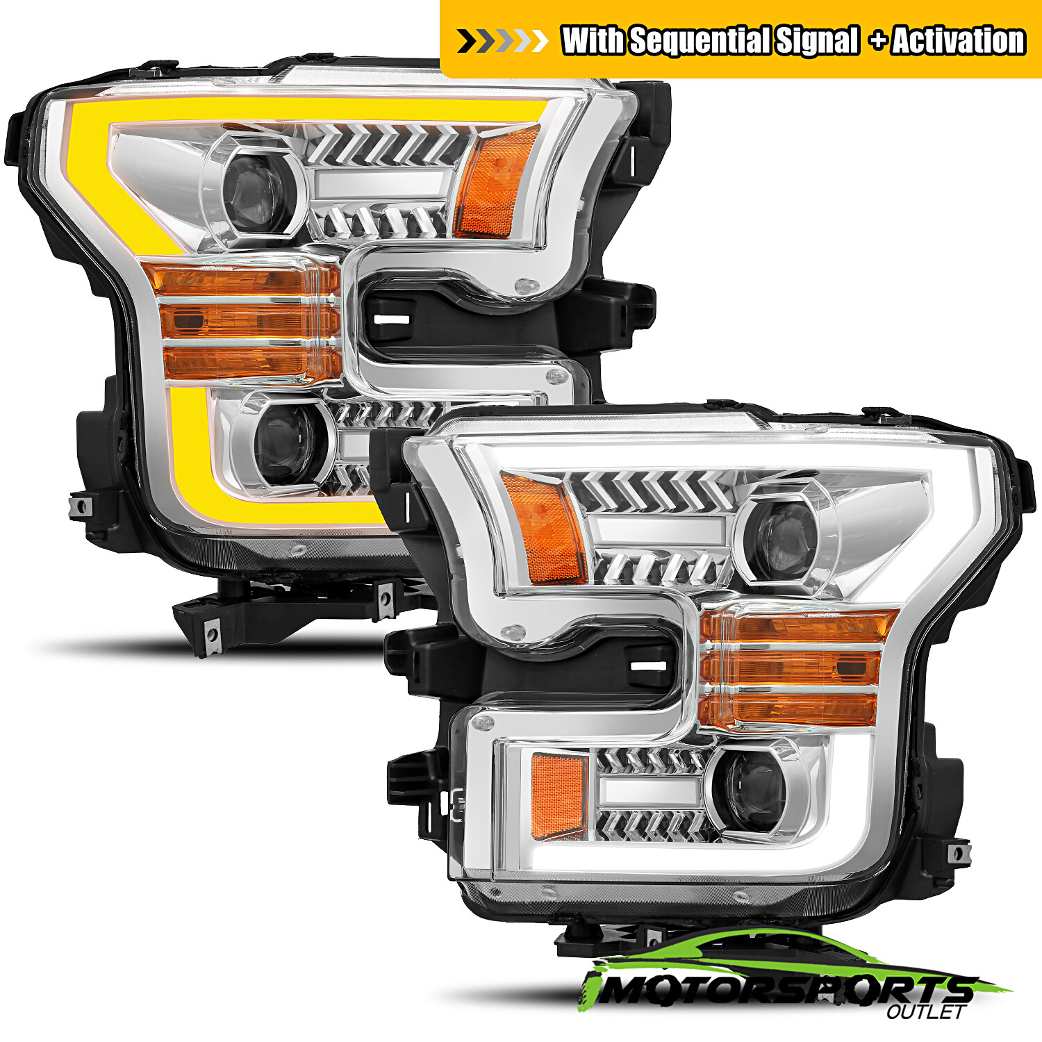 [Bright LED Tube] 2015 2016 2017 Ford F-150 Chrome LED Bar Projector Headlights
