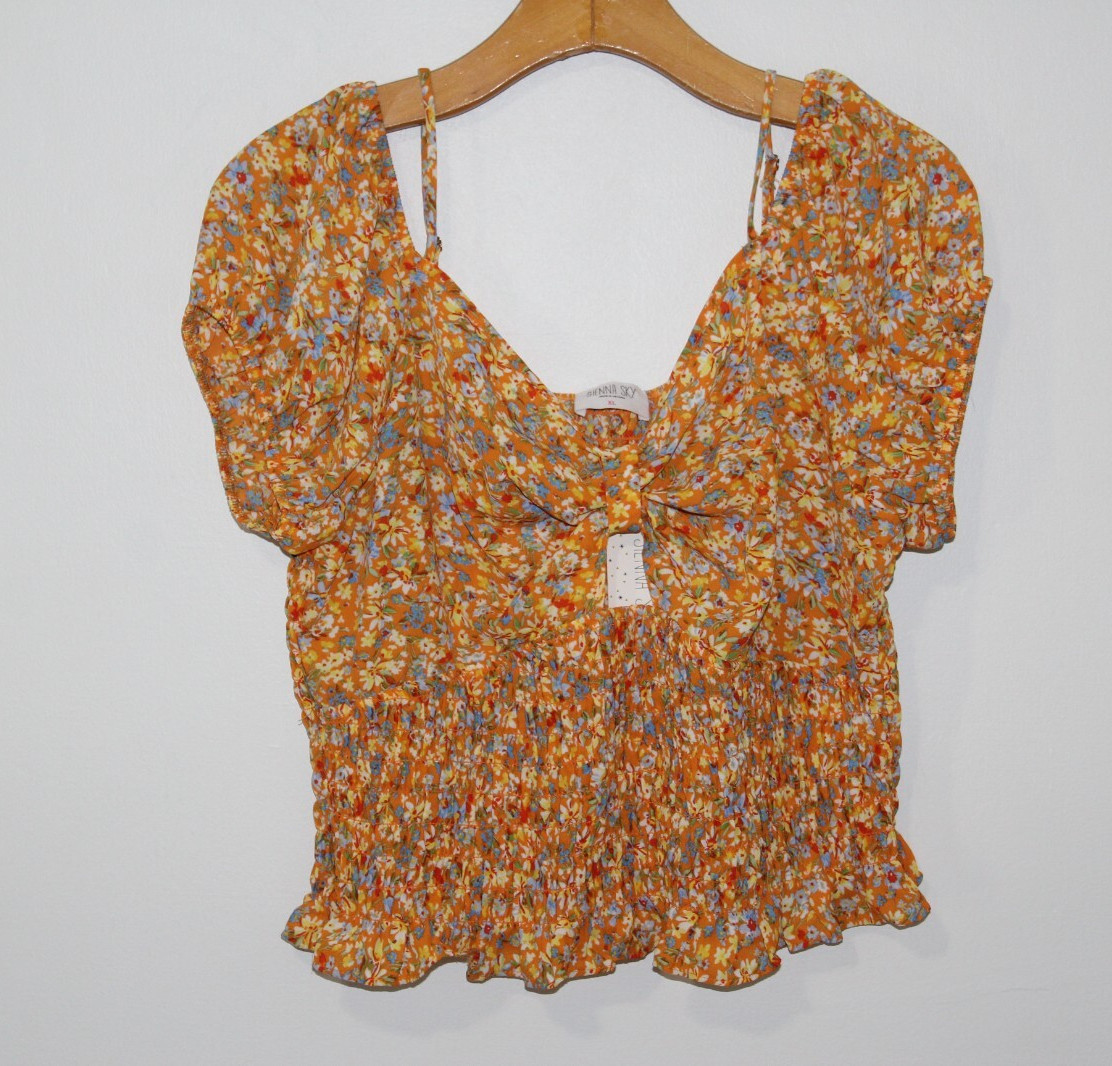 Sienna Sky Womens Juniors Multicolor Floral Smocked Off Shoulder Crop Top L NWT Sienna Sky Womens Juniors Multicolor Floral Smocked Off Shoulder Crop Top L NWT