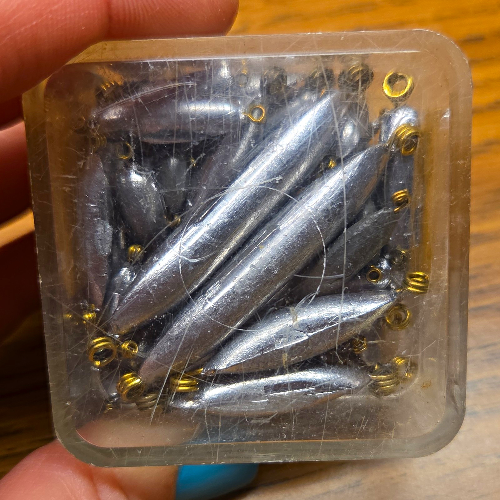 Vintage Inline Lead Fishing Sinkers with Brass Eyelets, Silver/Gold
