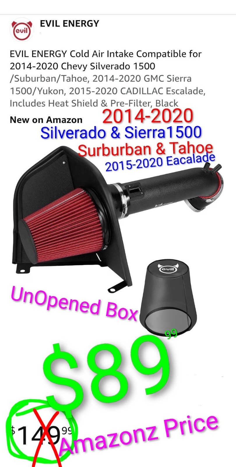 2014-2020 Silverado,Suburban,Tahoe,Sierra,Yukon (\'15-20)Escalade Cold Air Intake