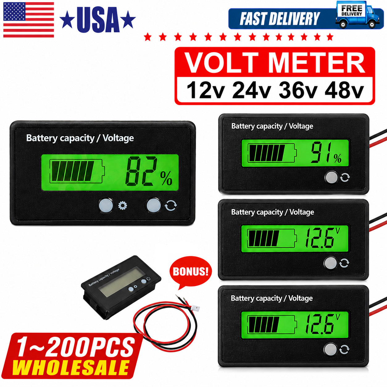 12V/24V/36/48V Battery Status Charge LCD Digital Indicator Monitor Meter Gauge 12V/24V/36/48V Battery Status Charge LCD Digital Indicator Monitor Meter Gauge