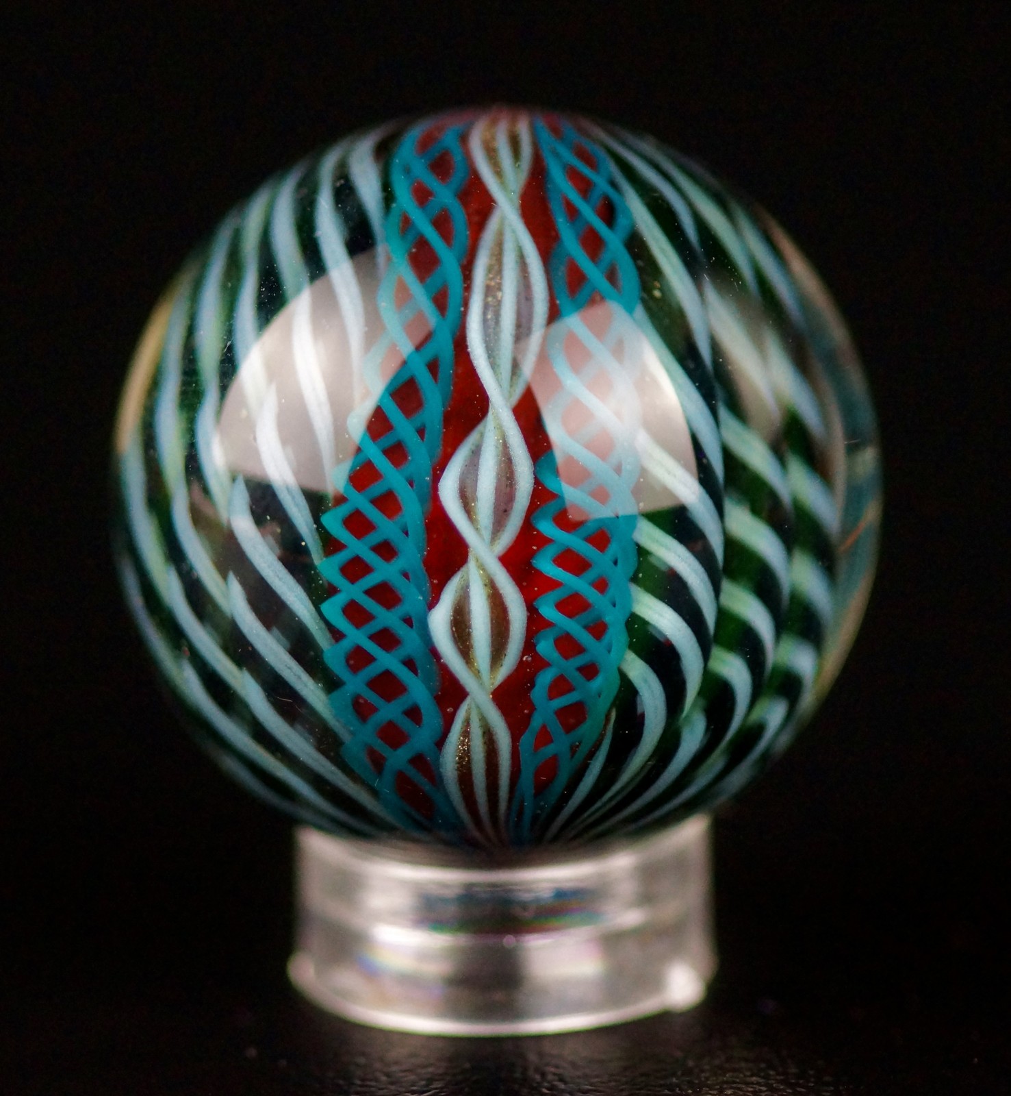 Bryan Trillas Glass Marble/Filigree 14 Cane Pattern/UV/Blues & Black/1.0-1.1inch
