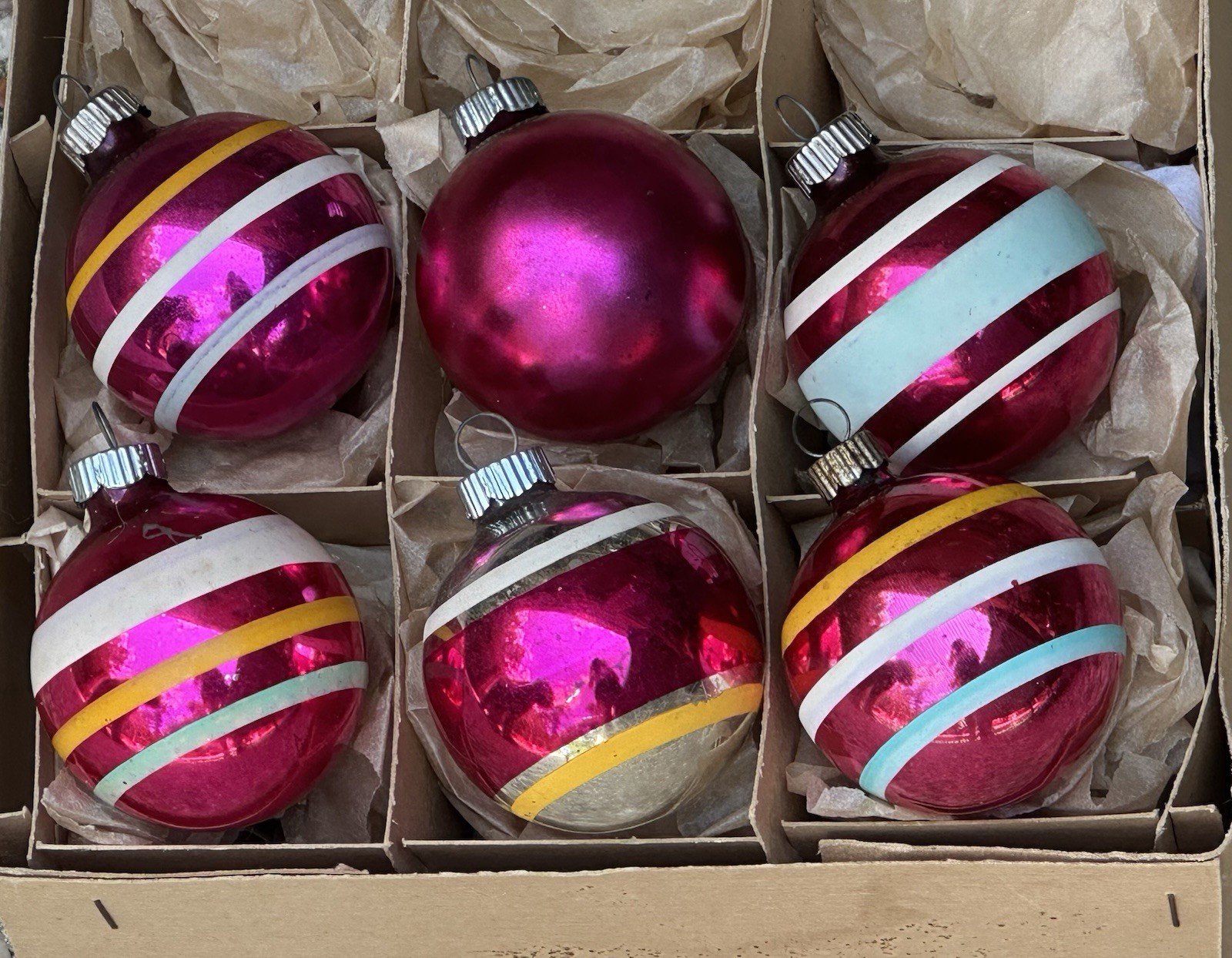 VTG Shiny Brite Made In US Of A Stripes Glass Christmas Ornaments VTG Shiny Brite Made In US Of A Stripes Glass Christmas Ornaments