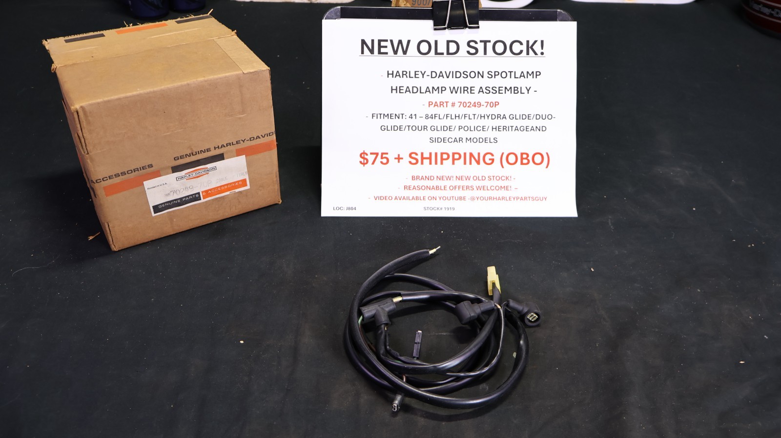 Vintage OEM Harley Davidson Spotlamp Headlamp Wire Assembly 70249-70P NOS FLH FL