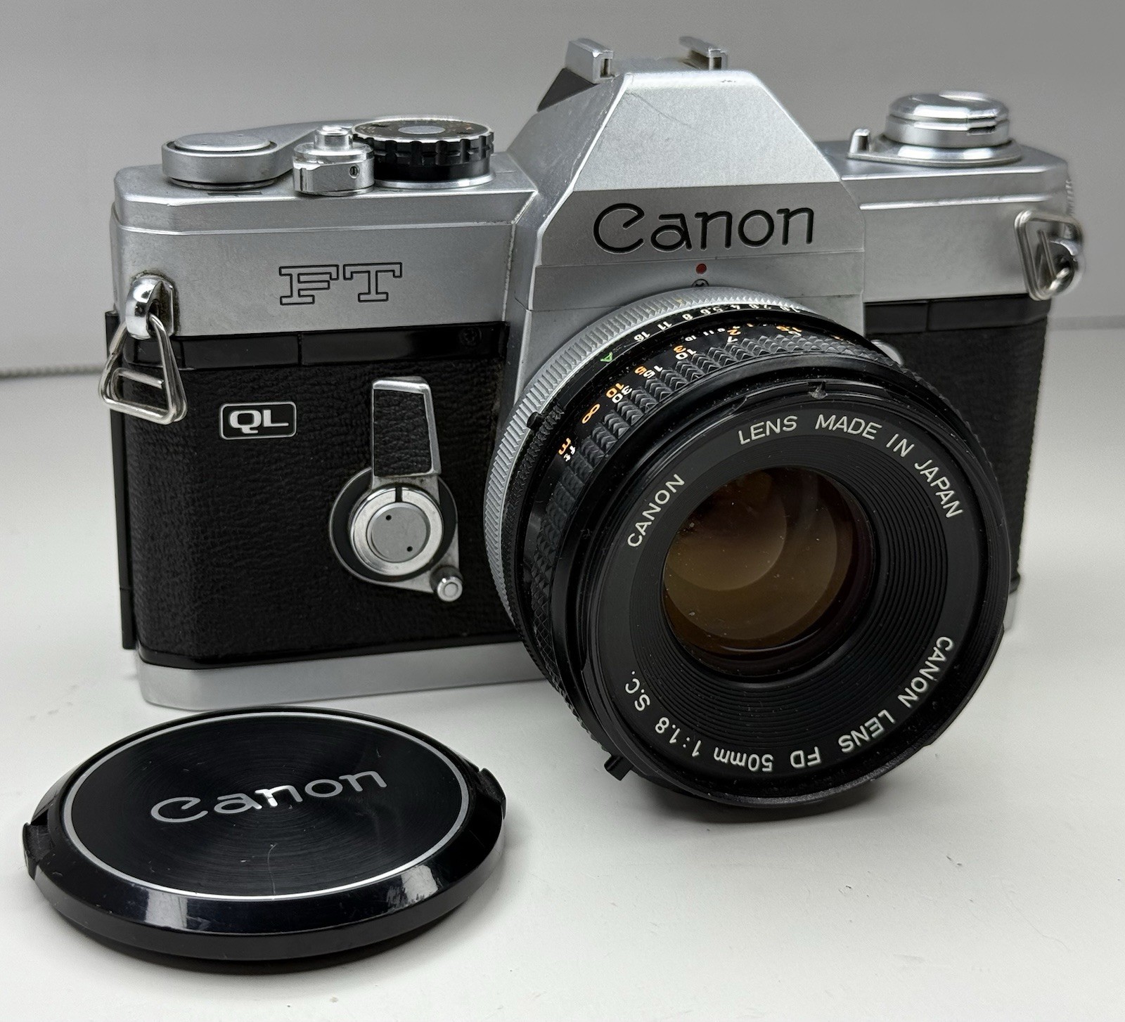 Canon FT QL SLR 35mm Film Camera W/ Canon FD 50mm 1:1.8 Lens - Film Tested