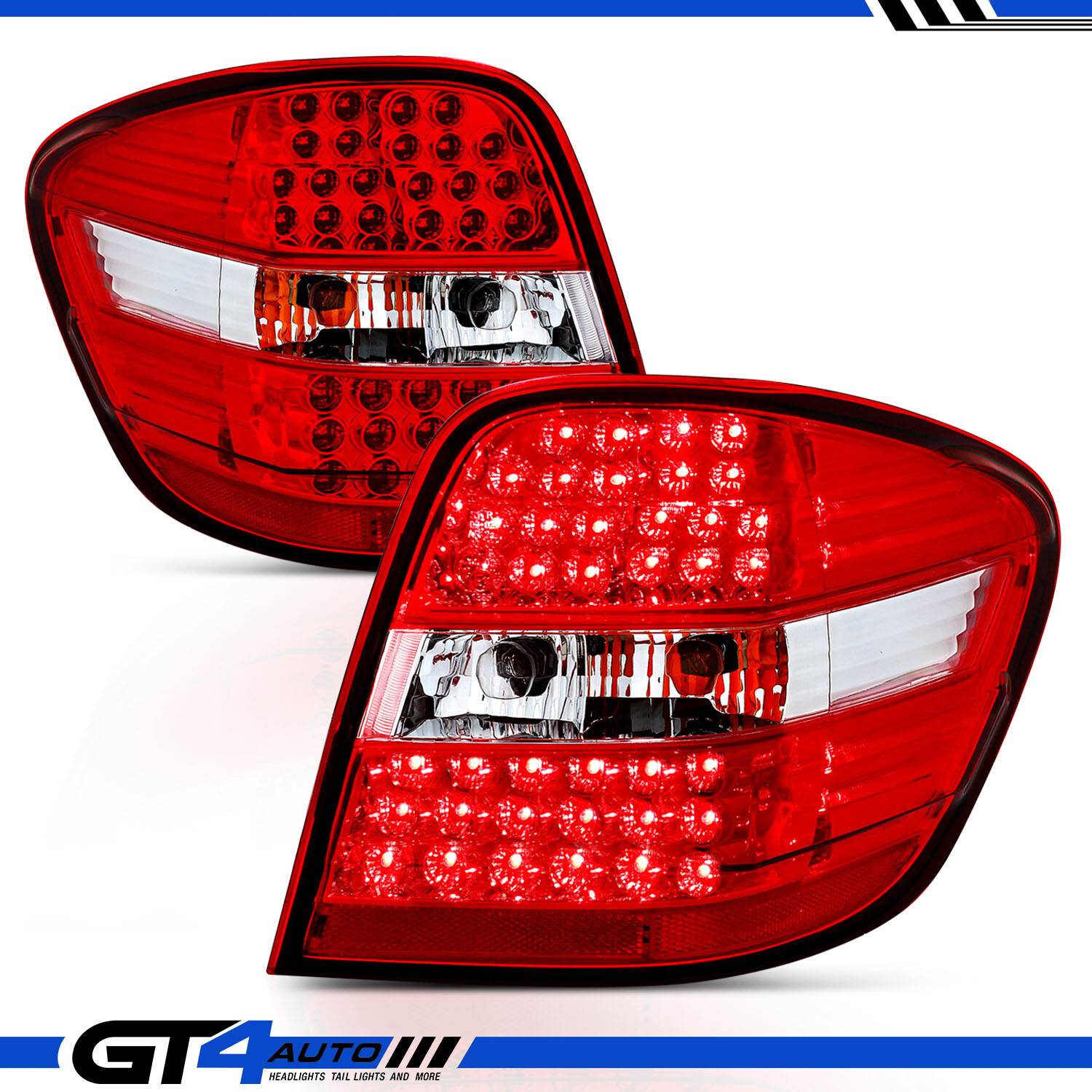 For 2006-2009 Mercedes Benz W164 ML350 ML550 Clear Red LED Rear Taillights Pair