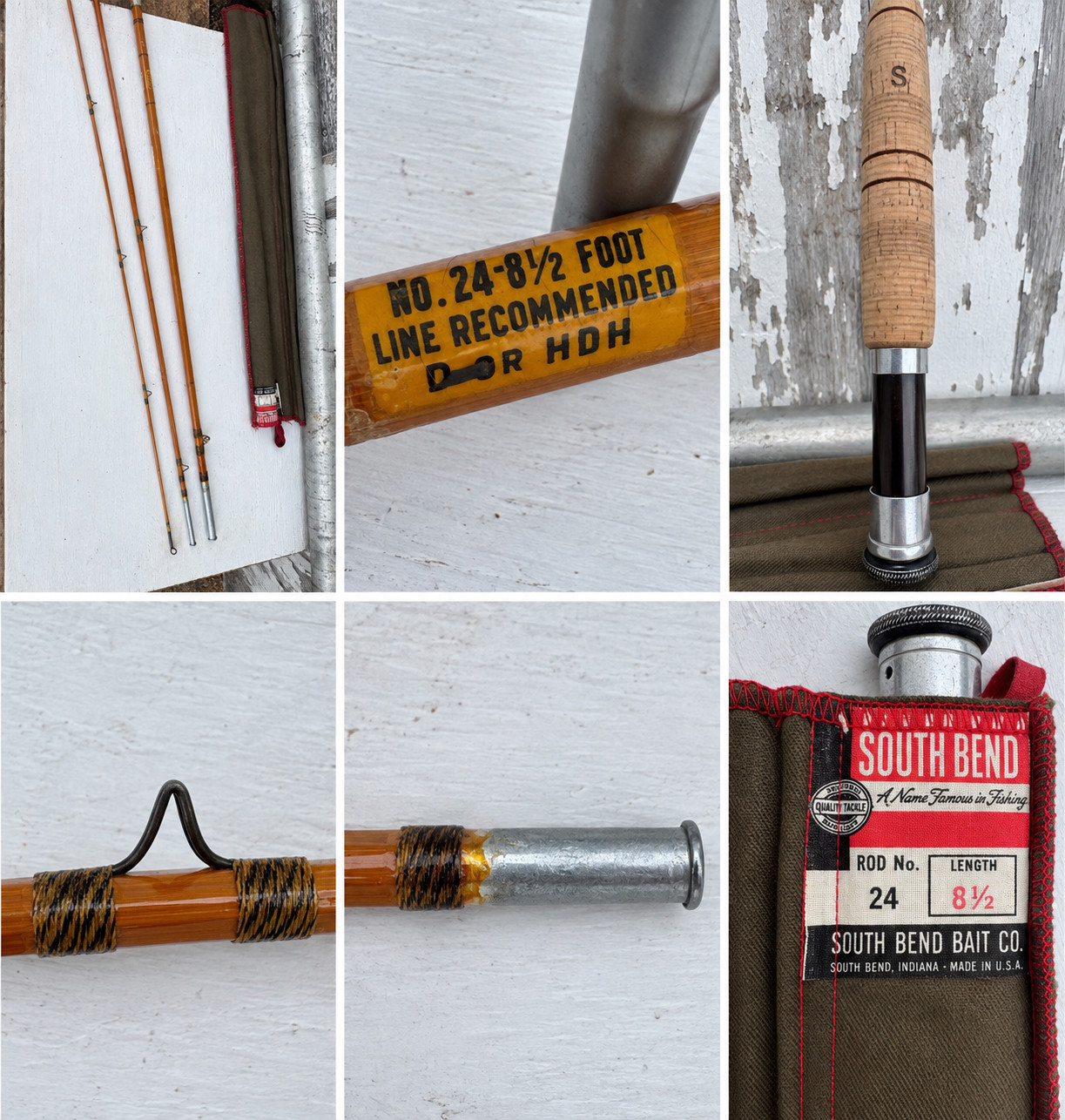 Nice Vtg South Bend No. 24 Split Bamboo Fly Rod 8½ Ft 3 Piece Sock Aluminum Tube