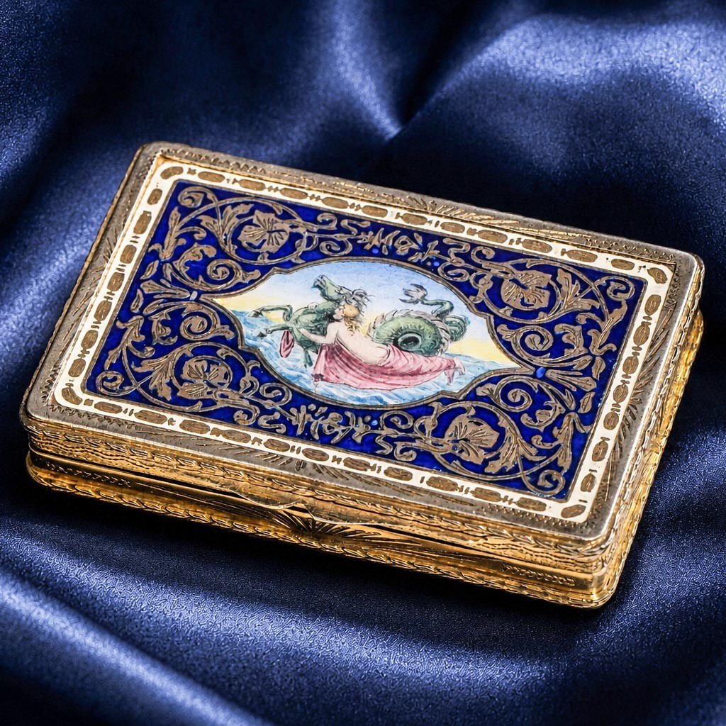 Neoclassical Antique Continental 800 Silver Gold Gilt Enamel Snuff Box 