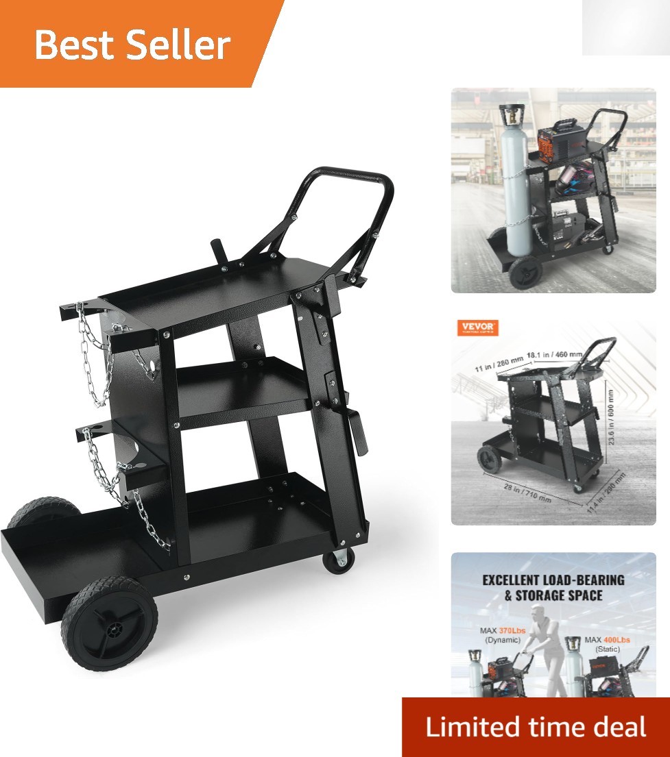 Heavy Duty 3-Tier Welding Cart with Secure Cylinder Placement - 400 LBS Capacity