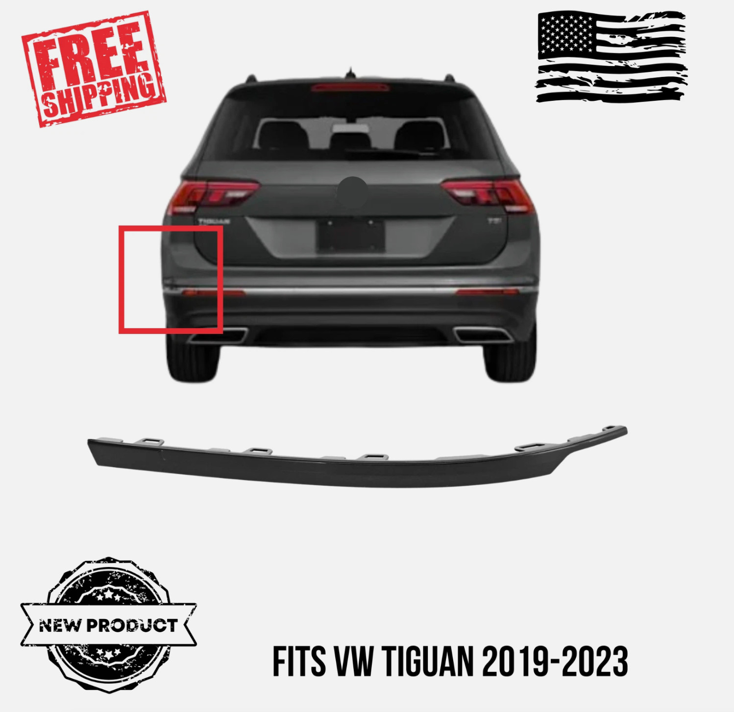 Fits 2019-2023 Tiguan Rear Outer Bumper Trim Black Left