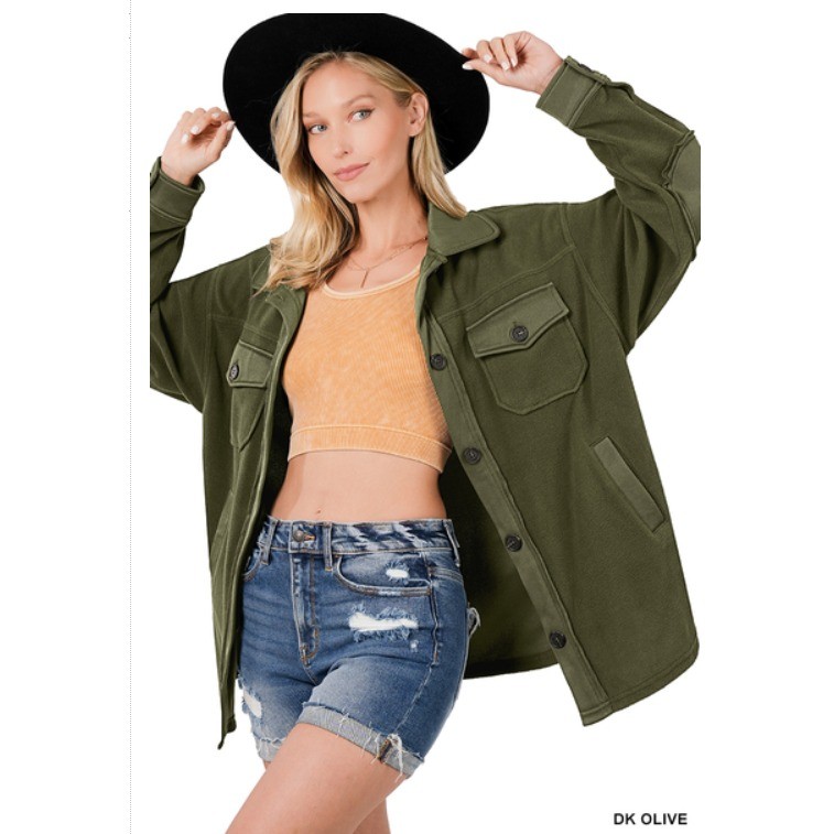 149 Zenana Dark Olive Green Fleece Shacket - Size 3X - PTP: 28\ 149 Zenana Dark Olive Green Fleece Shacket - Size 3X - PTP: 28\