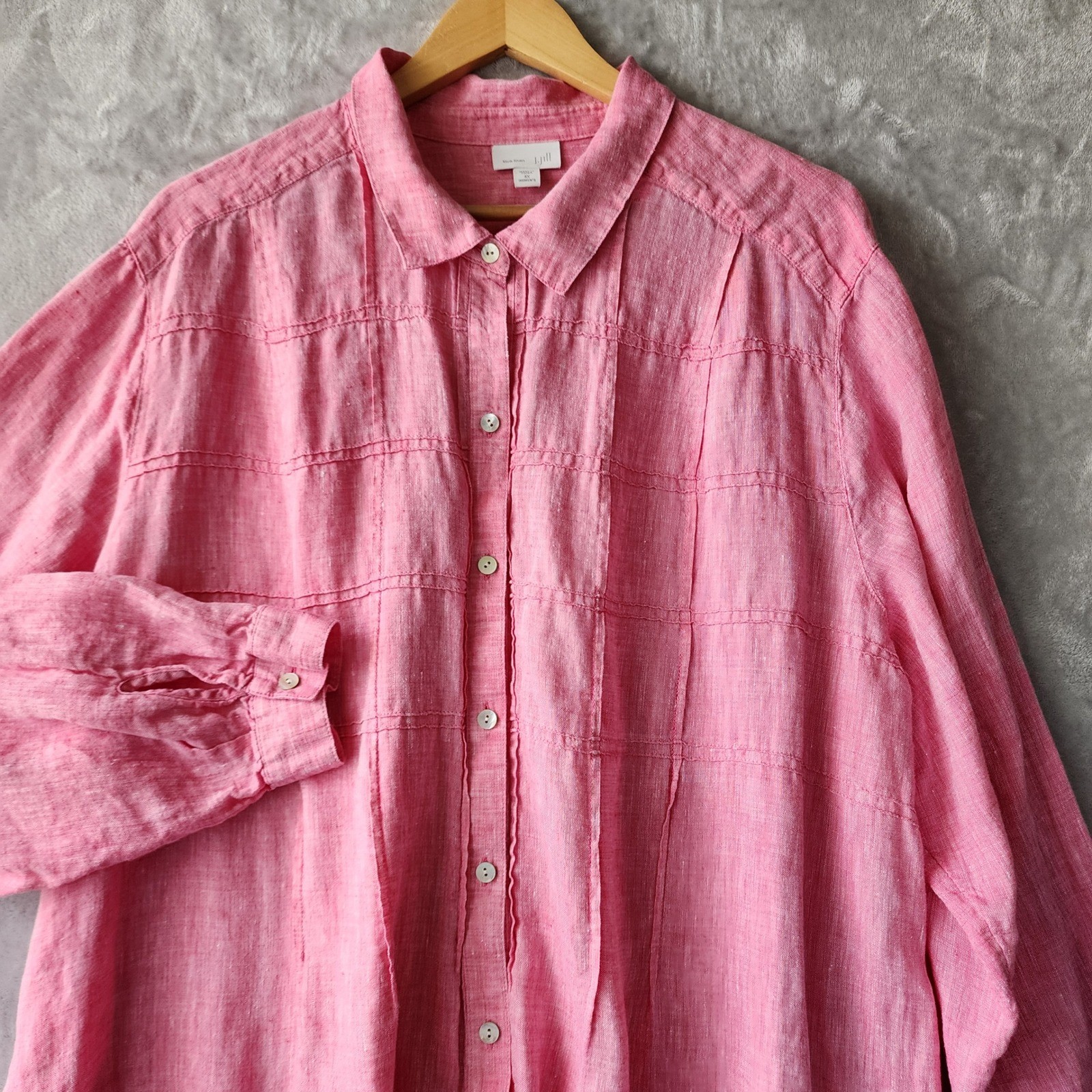 J. Jill Love Linen Shirt Womens Size 4X Pink Pintuck Pleated Button Long Sleeve J. Jill Love Linen Shirt Womens Size 4X Pink Pintuck Pleated Button Long Sleeve