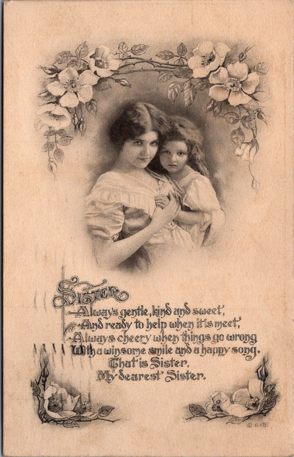 Vintage 1914 Sister Poem Postcard - Gartner & Bender Chicago Art