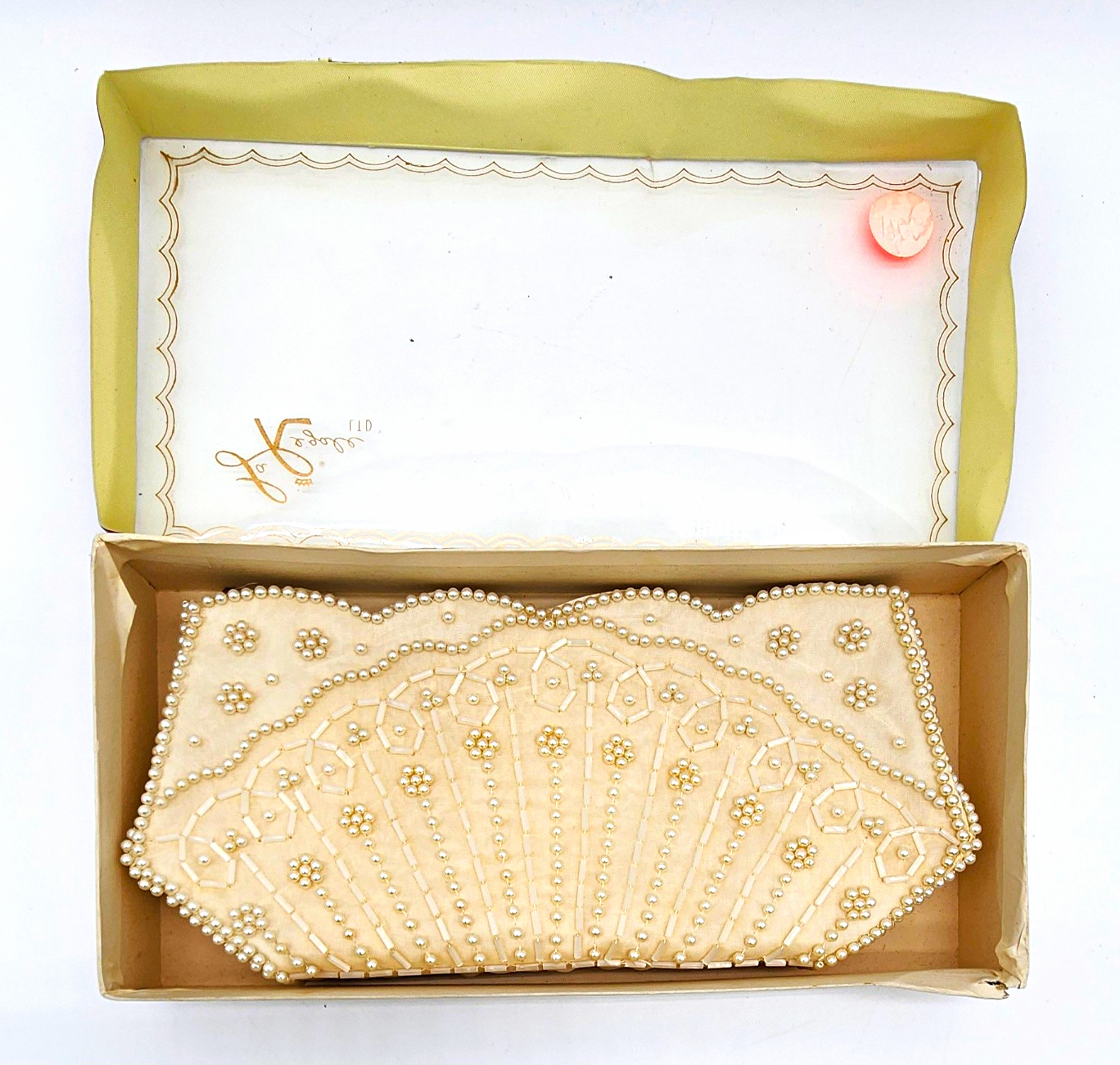 Vintage 1960s La Regale LTD Beaded Pearl Evening Clutch Purse w Original Box
