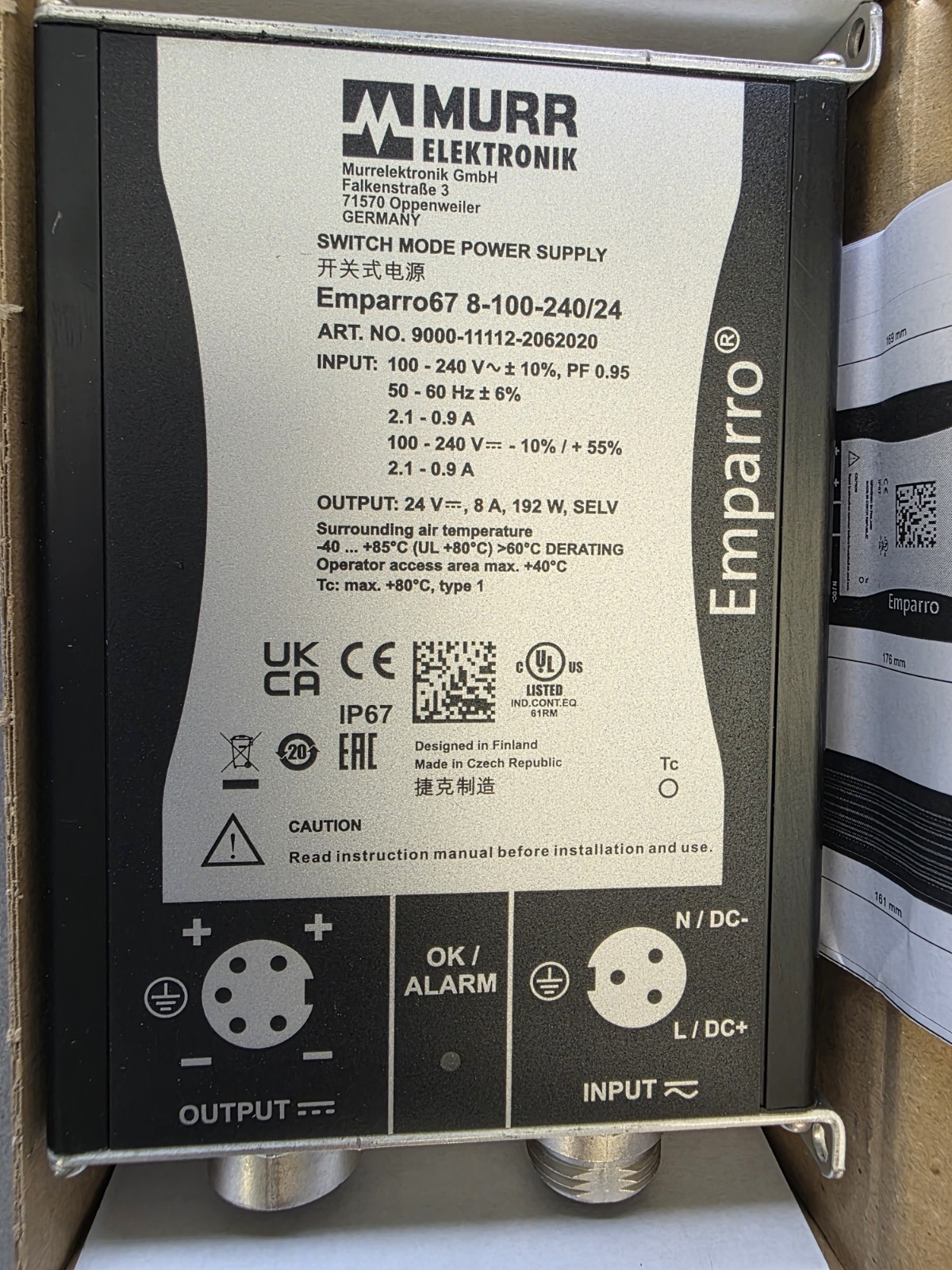 Murr Elektronik- 9000-11112-2062020 Power Supply, 100-240 VAC, 24 VDC, 8 Amps Murr Elektronik- 9000-11112-2062020 Power Supply, 100-240 VAC, 24 VDC, 8 Amps