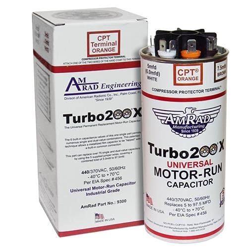 Amrad Turbo 200X Universal Motor Run Capacitor, 97.5 Mfd w/CPT Terminal