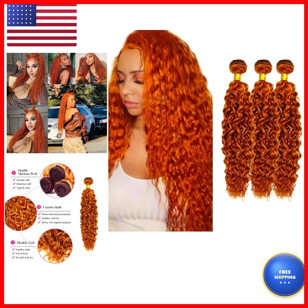 Hydtxc Giginger Orange 20 22 24 Inch 350 Water Wave Brazilian Virgin Hair Hydtxc Giginger Orange 20 22 24 Inch 350 Water Wave Brazilian Virgin Hair