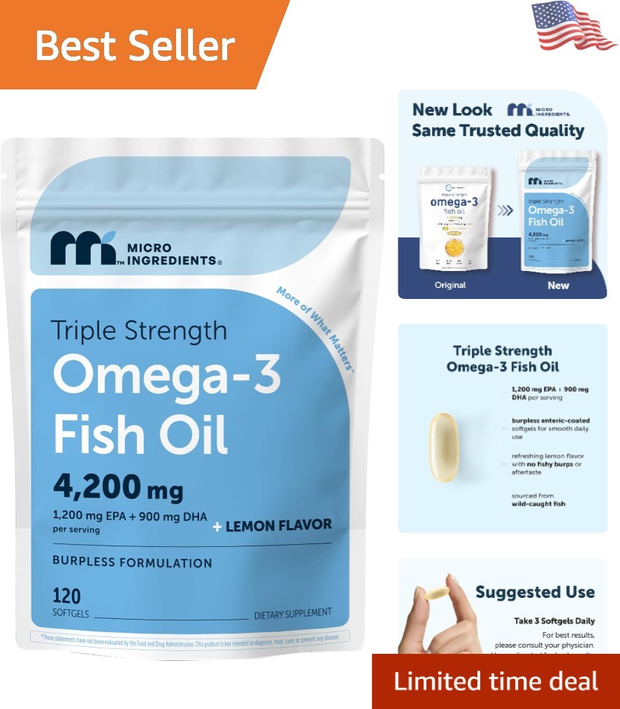 Deep Sea Fish Omega 3 Supplements, 4200mg per Serving, Lemon Flavor - 120 Count