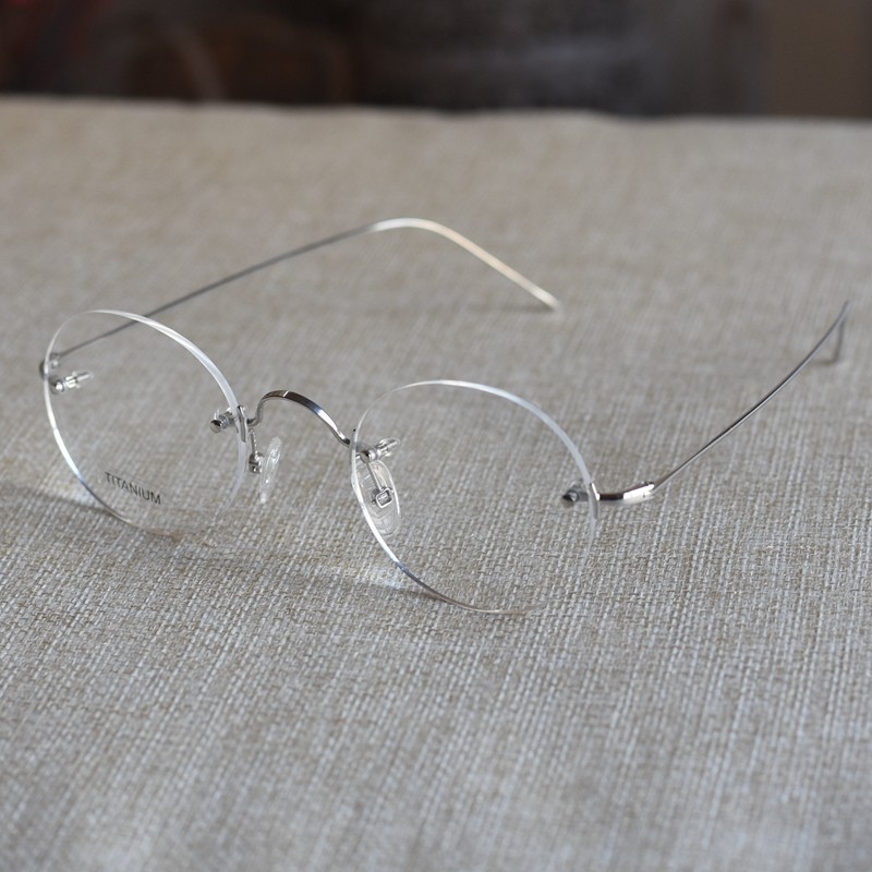 Silver Steve Jobs round titanium eyeglasses frame loop vintage men clear glasses Silver Steve Jobs round titanium eyeglasses frame loop vintage men clear glasses