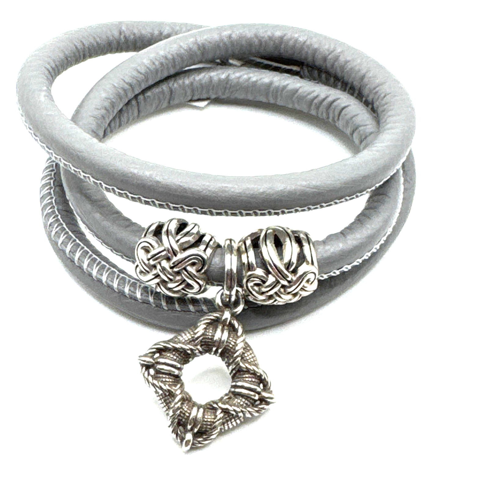 Brighton Woodstock Gray Grey Triple Bracelet 23in NWT +Interlok Beads & Charm Brighton Woodstock Gray Grey Triple Bracelet 23in NWT +Interlok Beads & Charm