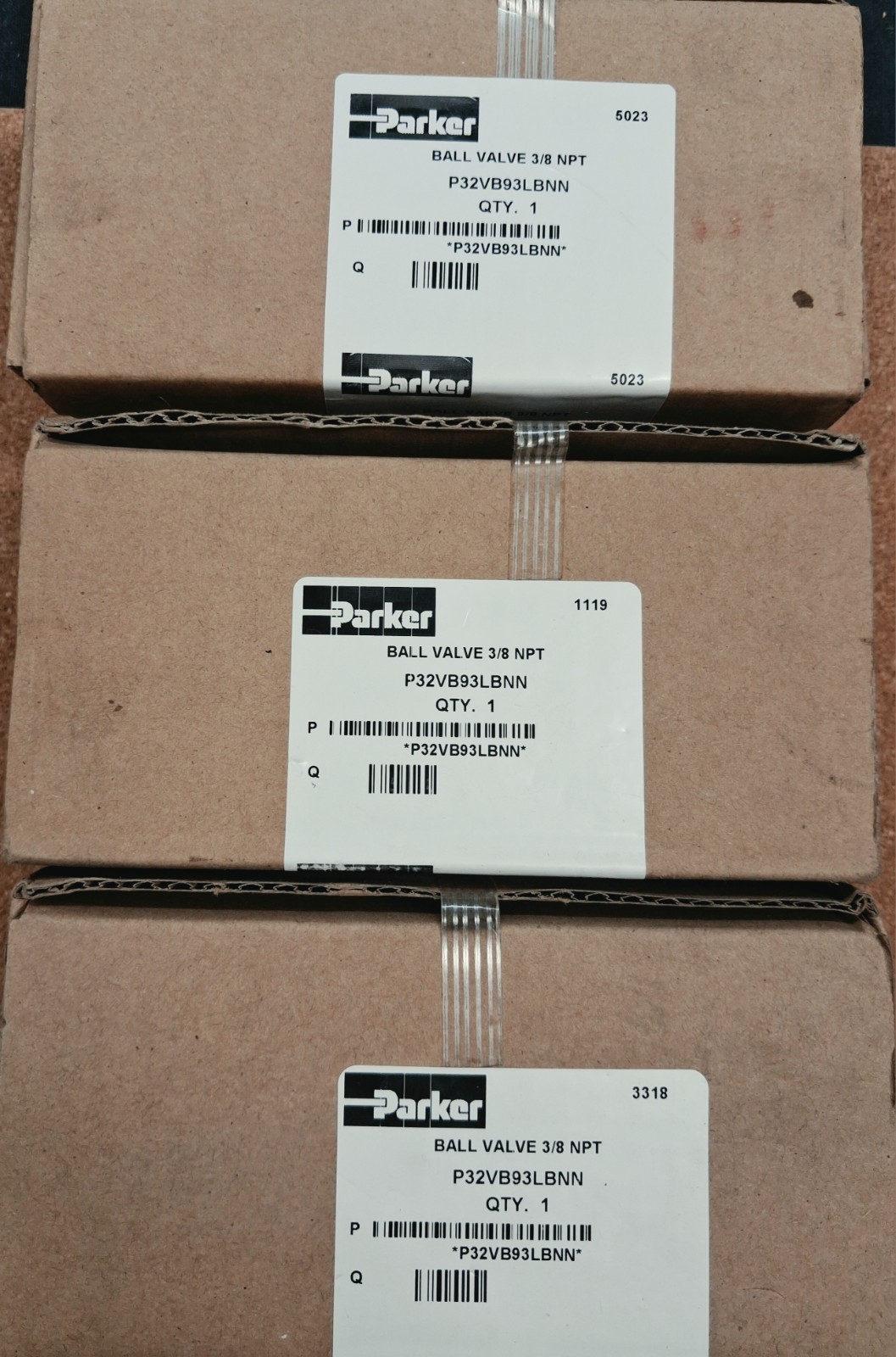 NOS Lot 0f 3-Parker Ball Valves, 3/8 NPT P32BV93LBNN