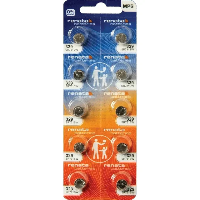 Ten  (10) Renata 329 Watch Batteries SR731SW SR731 0% MERCURY